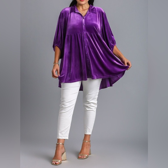 NWT Umgee PLUS + REG Size Royal Purple Button Down Tiered High Low Shirt Top - Picture 6 of 6